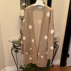Elegant Polka Dot Cardigan - Tan and Cream